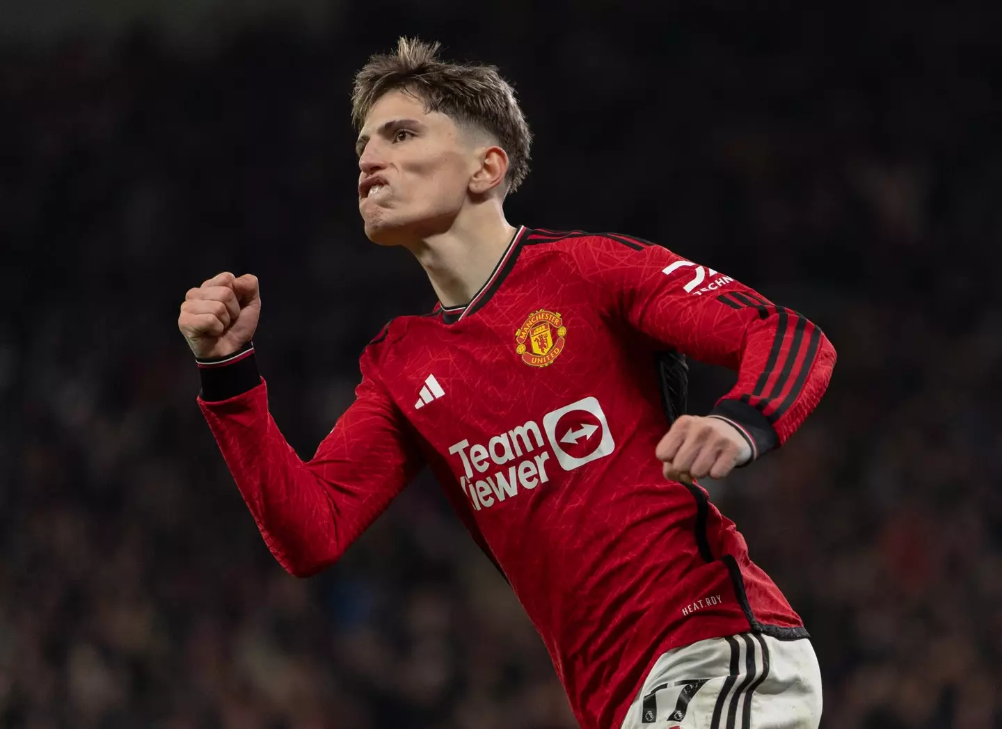 Alejandro Garnacho celebrates scoring a goal for Manchester United. Image: Getty