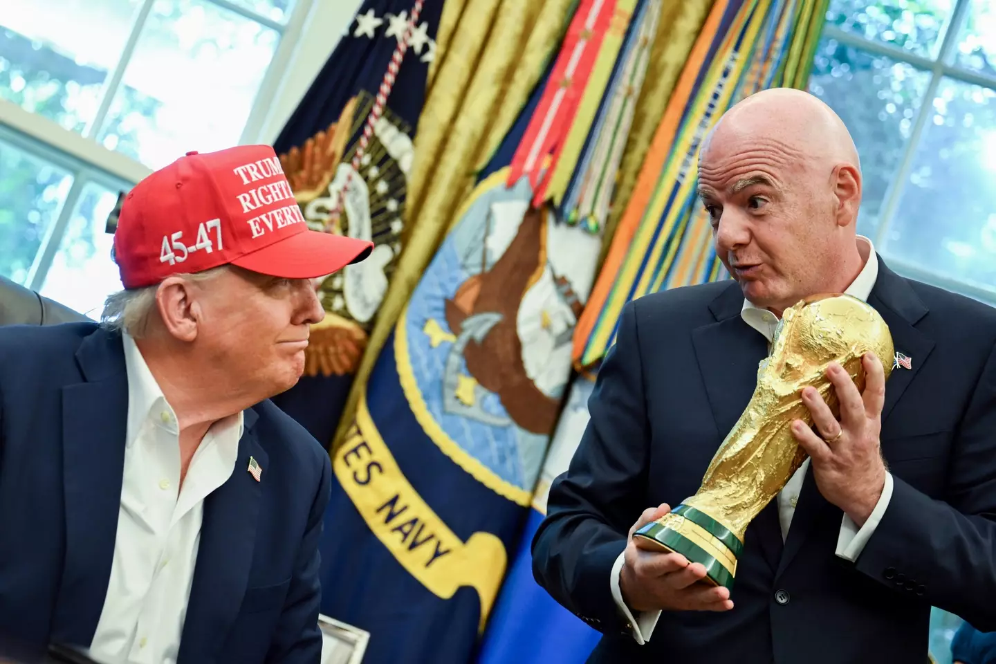 Donald Trump with Gianni Infantino. Image: Bloomberg / Contributor via Getty