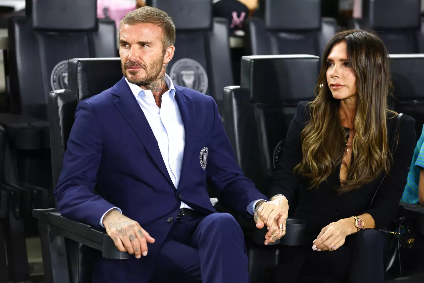 David and Victoria Beckham at an Inter Miami game. Image: Getty