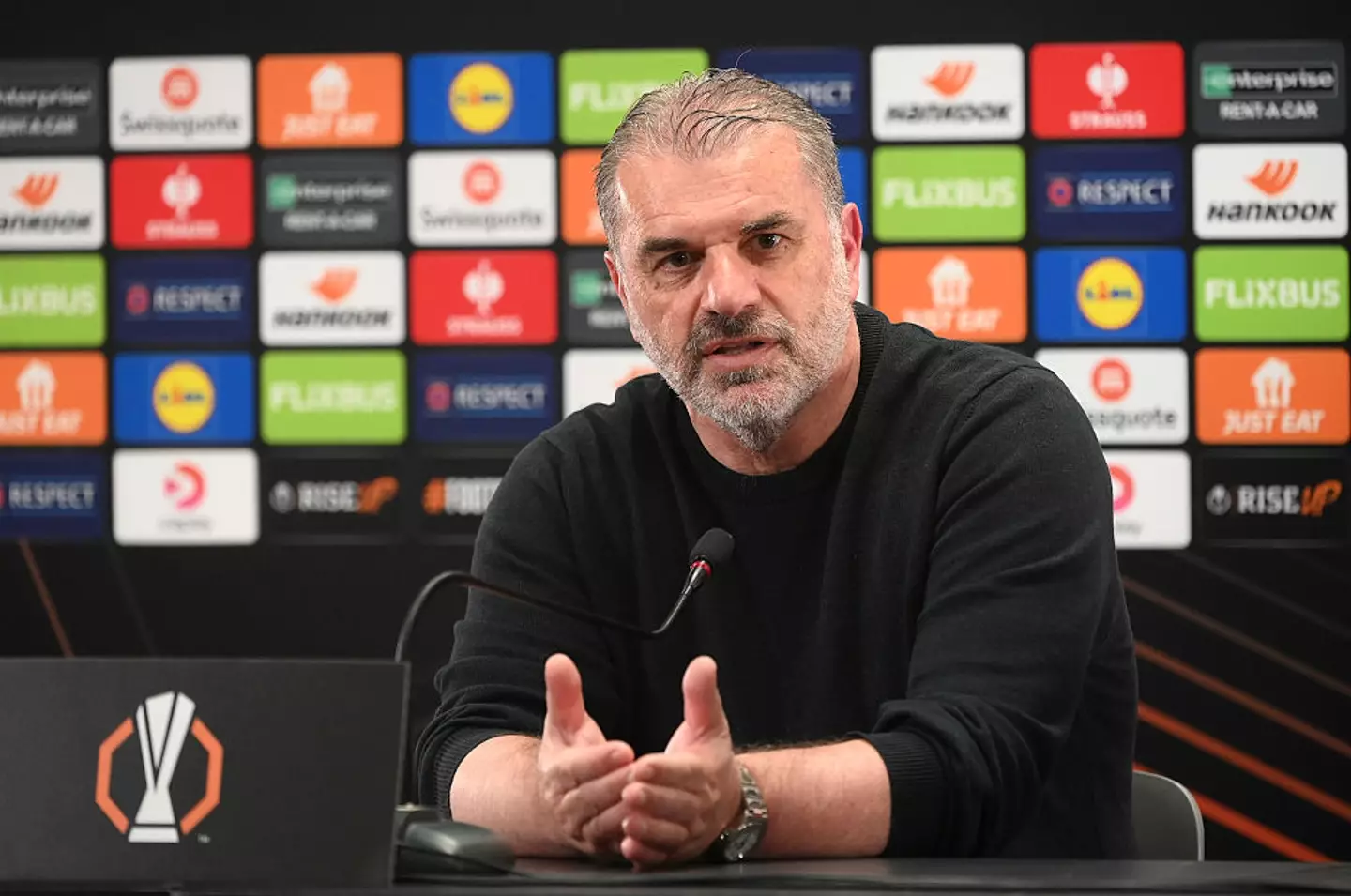 Spurs boss Ange Postecoglu hit back at Ruben Amorim's comments about winning the Europa League final. (Image: Getty)