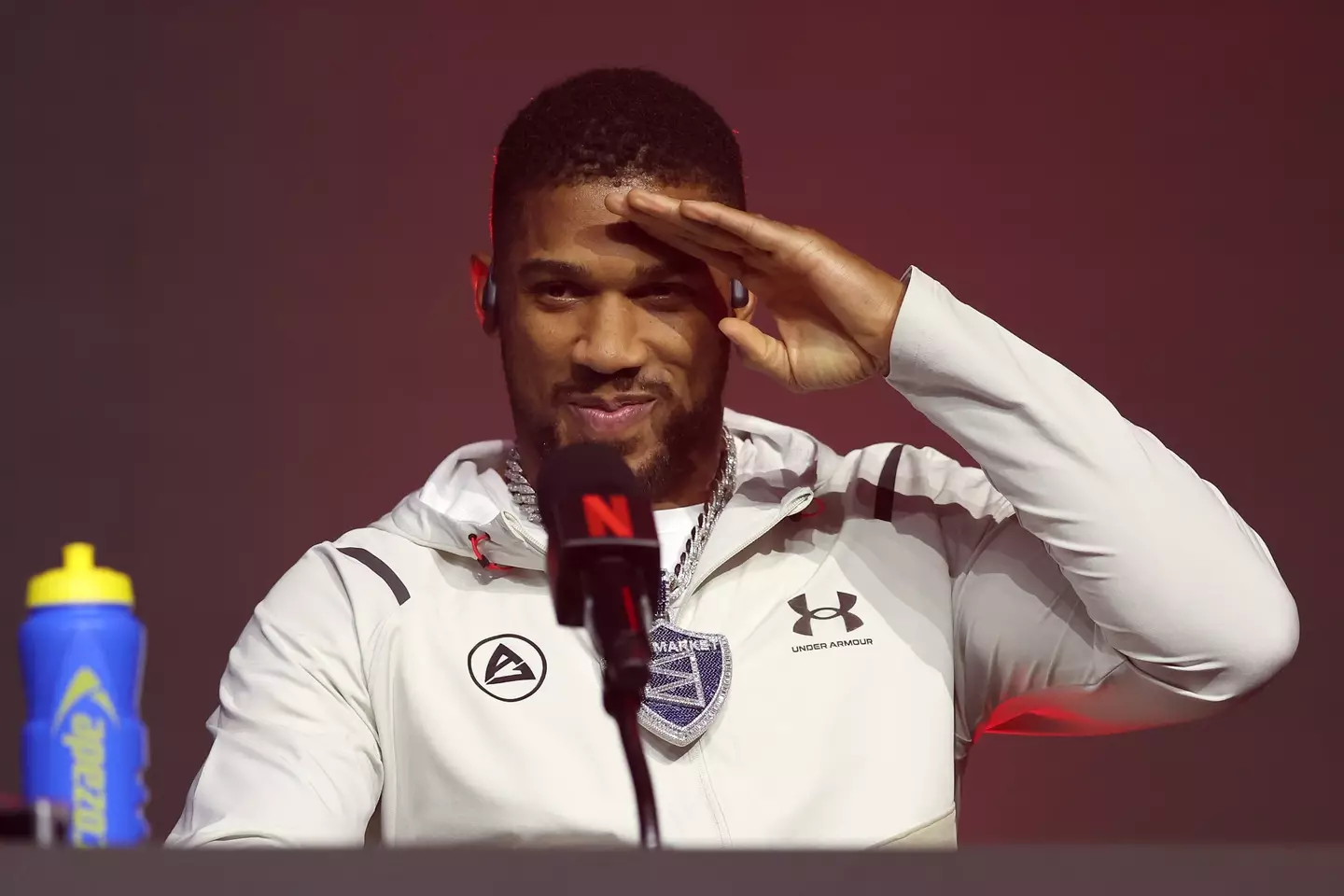 Anthony Joshua speaking at the press conference (Image: Getty)
