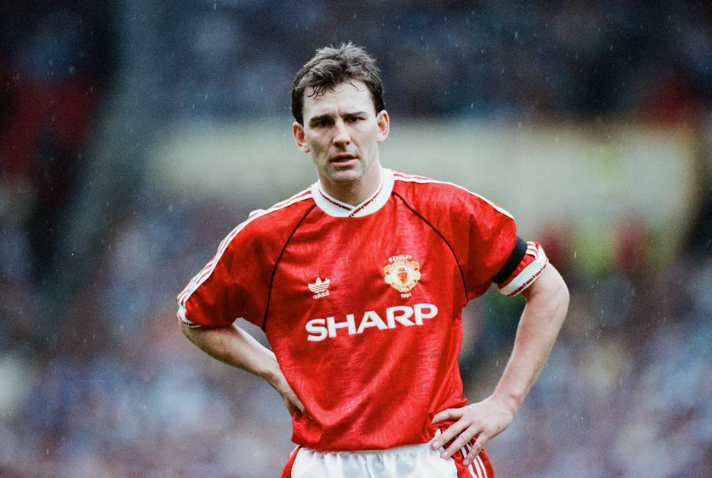 Bryan Robson as a Manchester United player in 1991