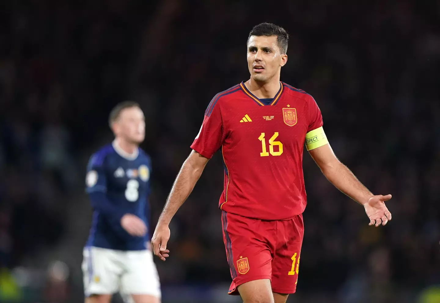 Rodri during Scotland vs. Spain. Image: Alamy