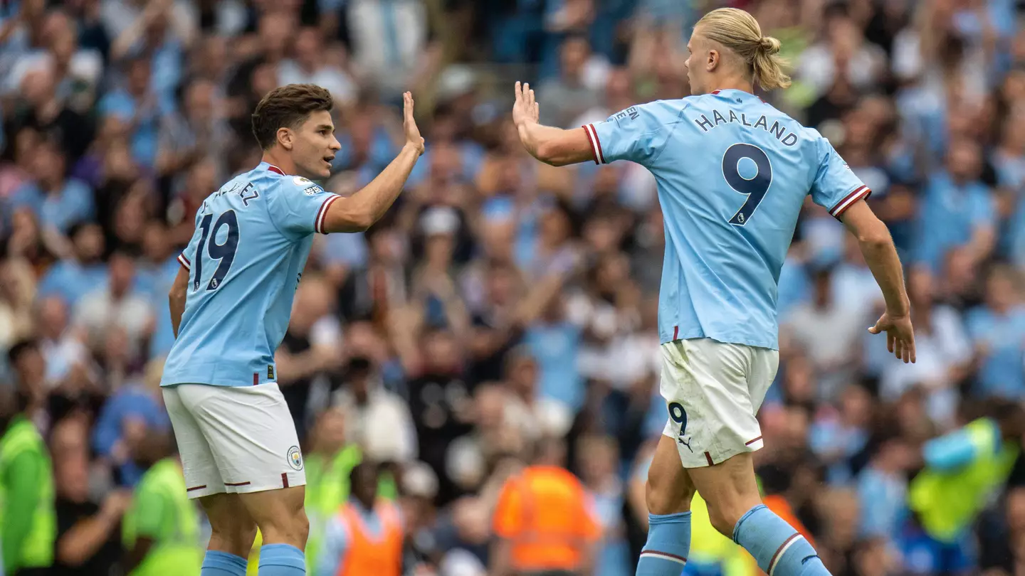 Manchester City's Erling Haaland and Julian Alvarez.