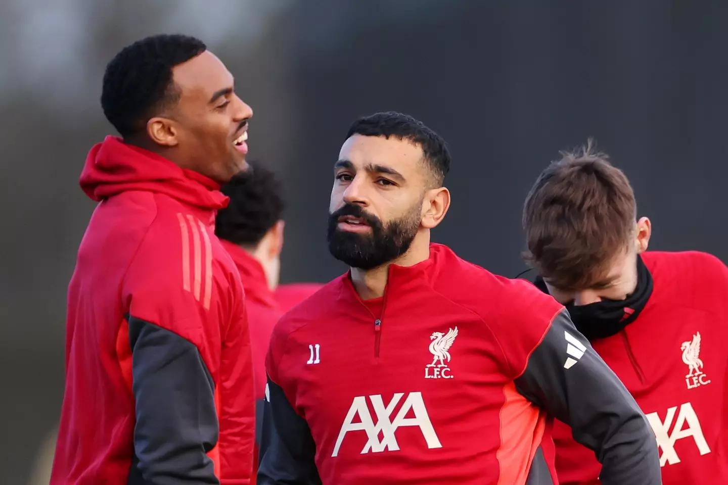 Mohamed Salah during a Liverpool training session on Monday. Image: Getty