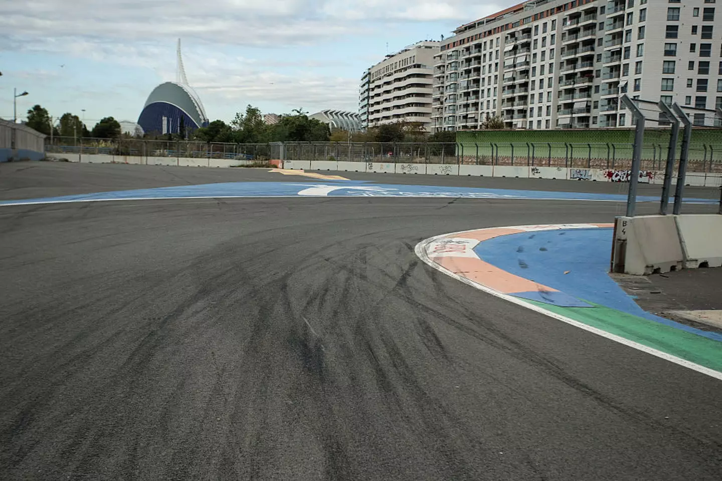 Tyre markings can still be seen on the abandoned track. (Image: Xavier Bonilla/NurPhoto via Getty Images)