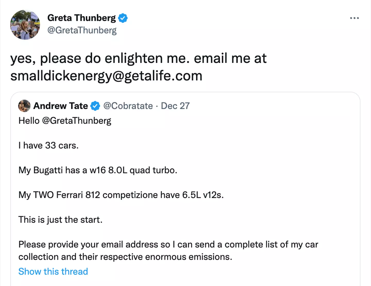 Greta's extremely popular put down. Image: Twitter