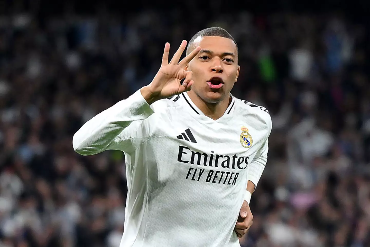 Kylian Mbappe scored three to knock Manchester City out of the Champions League at the Benabeu. (Image: Getty)