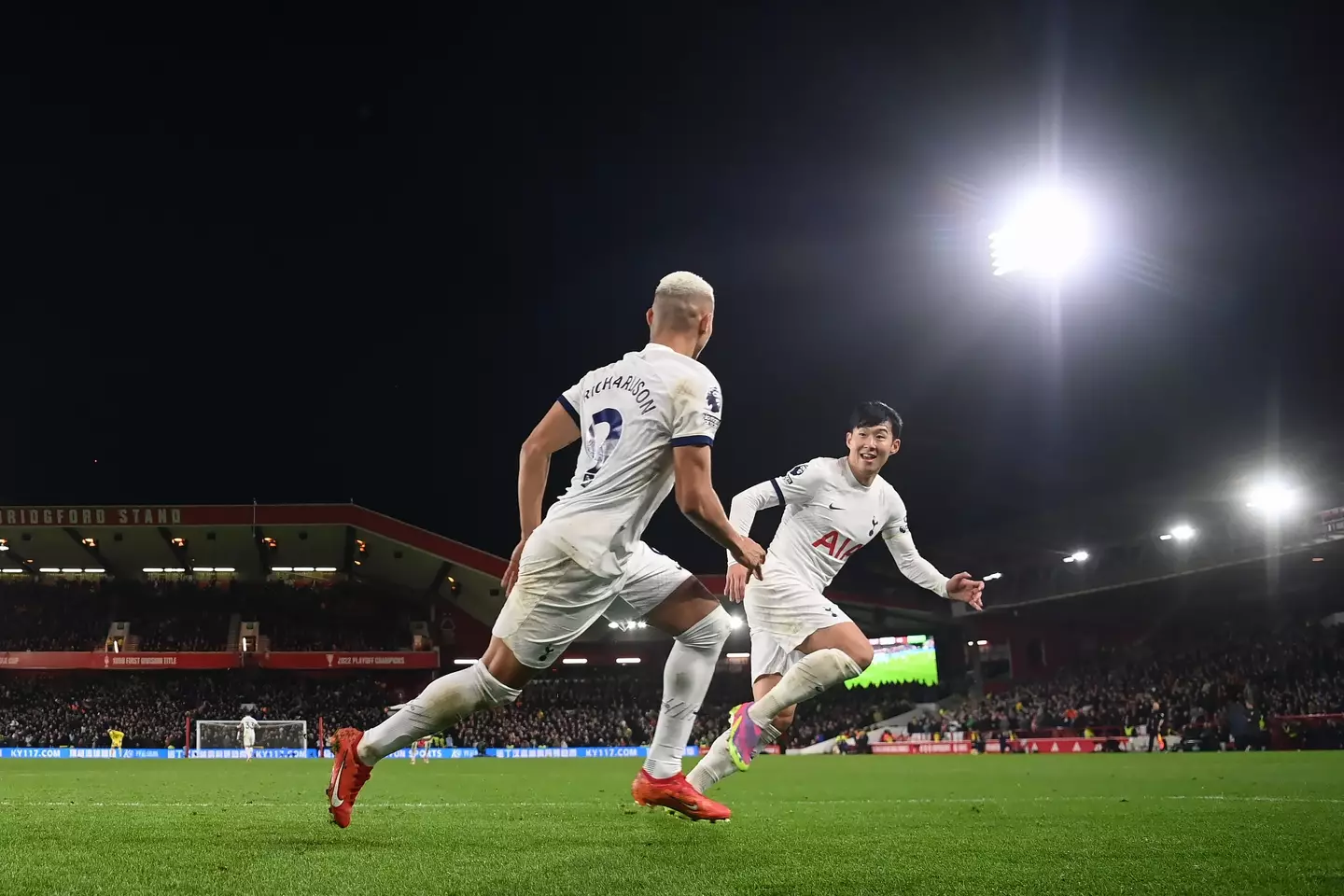 Richarlison celebrates with Son Heung-Min after scoring the first of the game. (