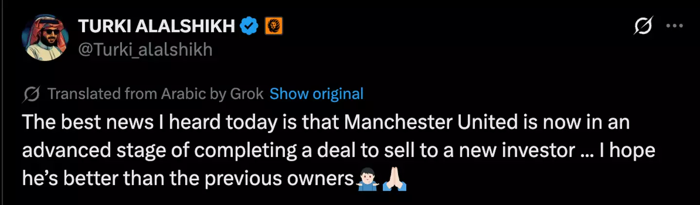 Turki Alalshikh's comments on Man Utd (Image: Twitter)