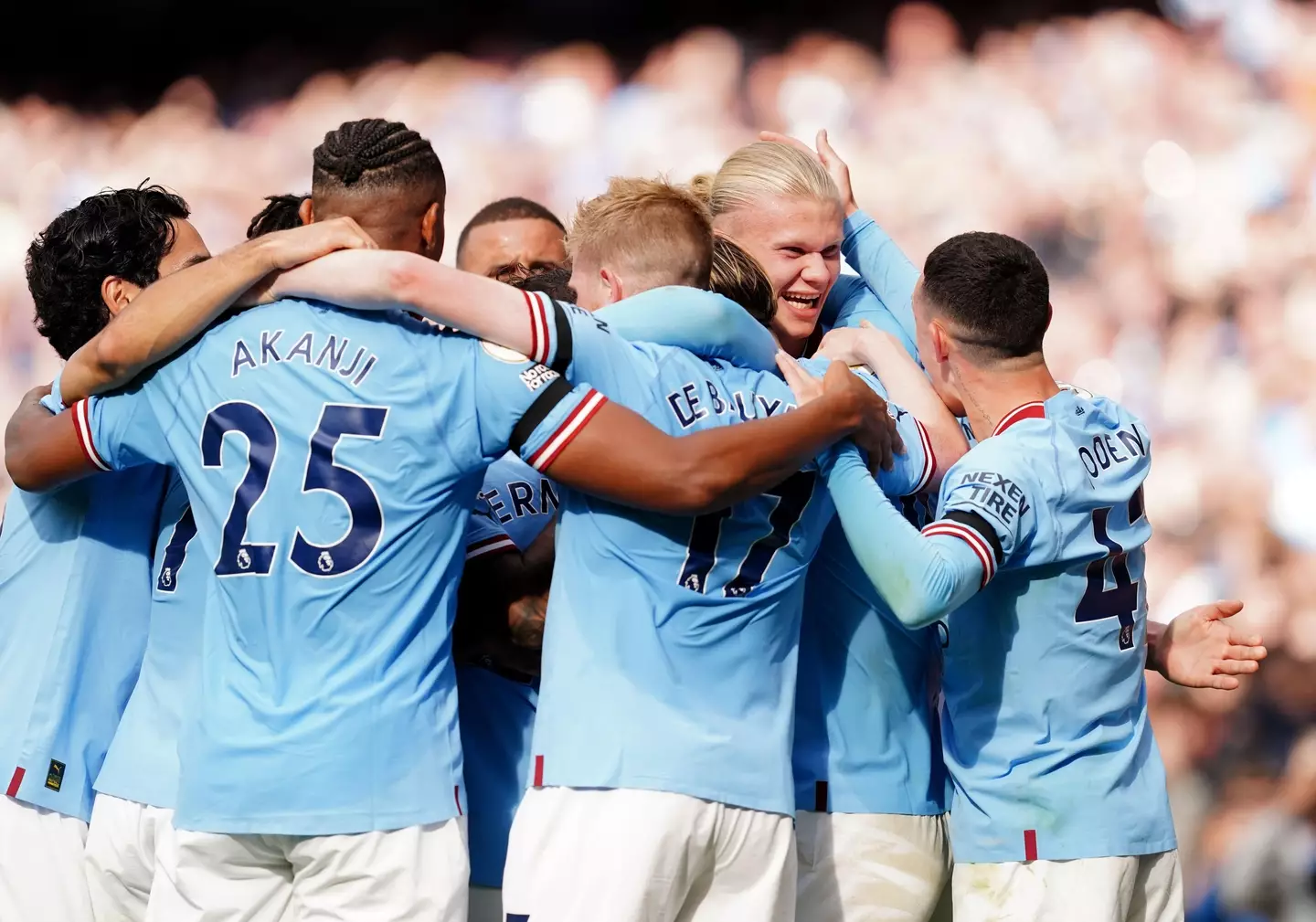 Manchester City players celebrate as they smash United. Image: Alamy