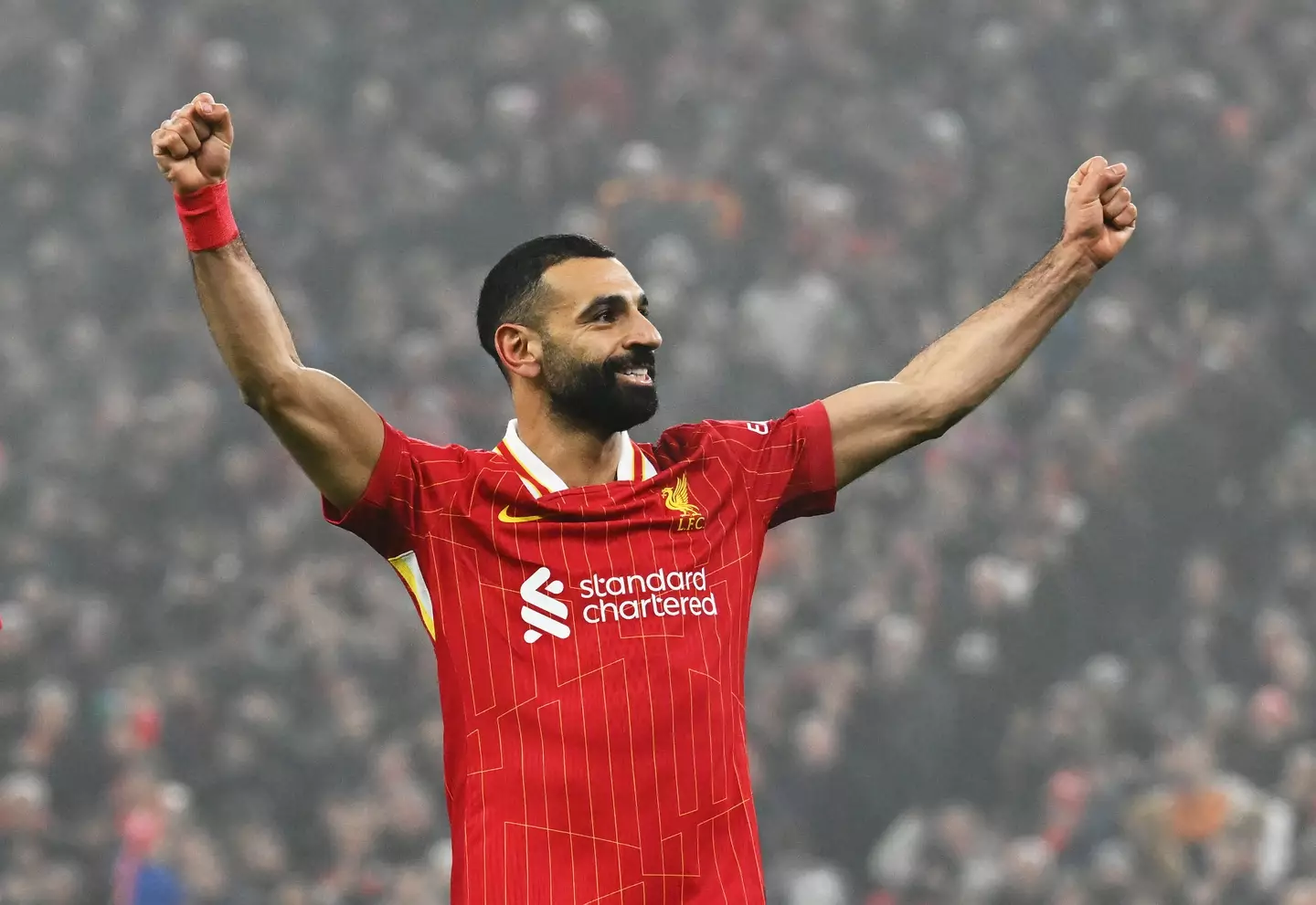 Mo Salah's priority is to remain at Liverpool. image: Getty