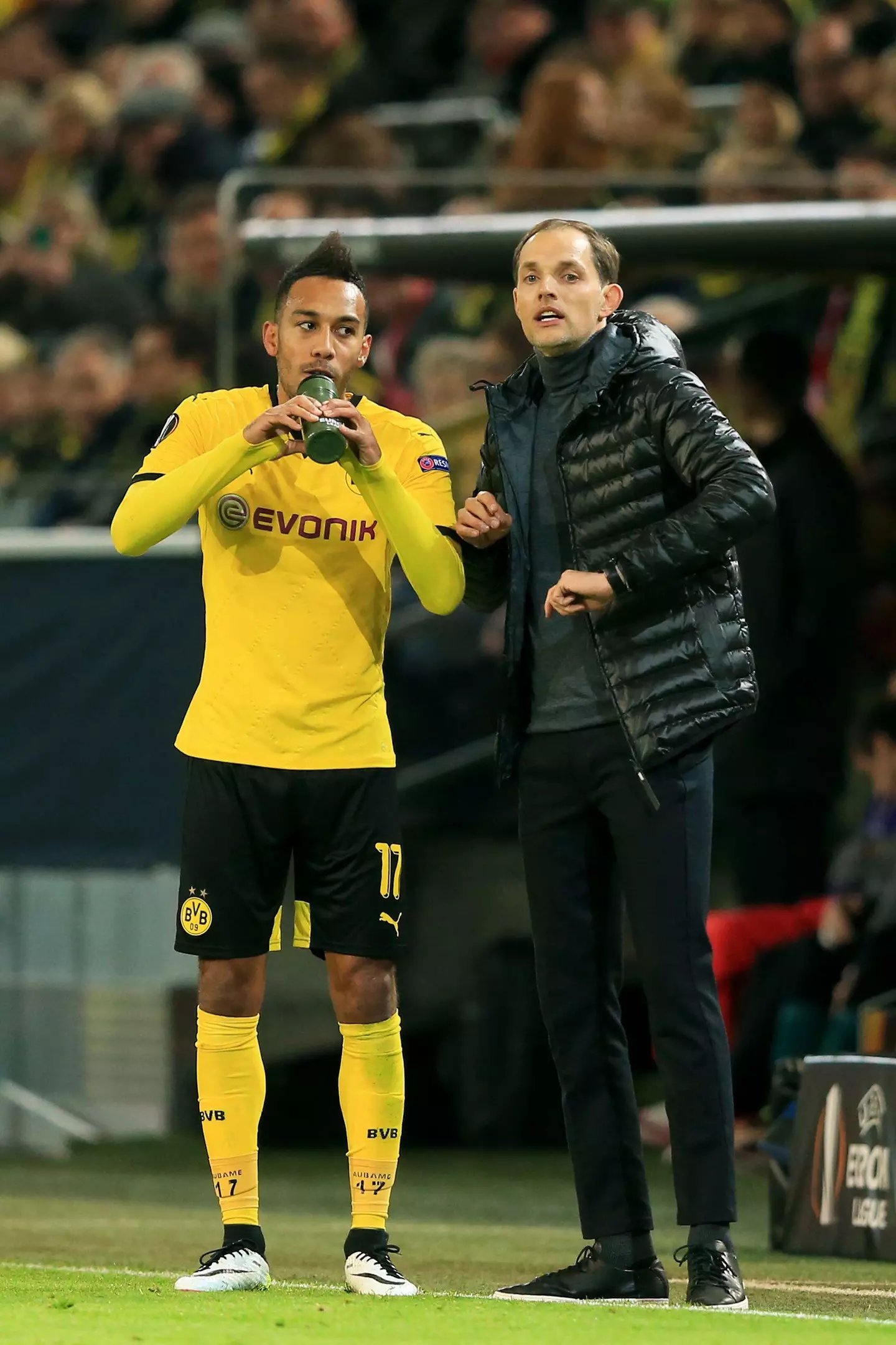Thomas Tuchel with Pierre-Emerick Aubameyang at Borussia Dortmund. (Alamy)