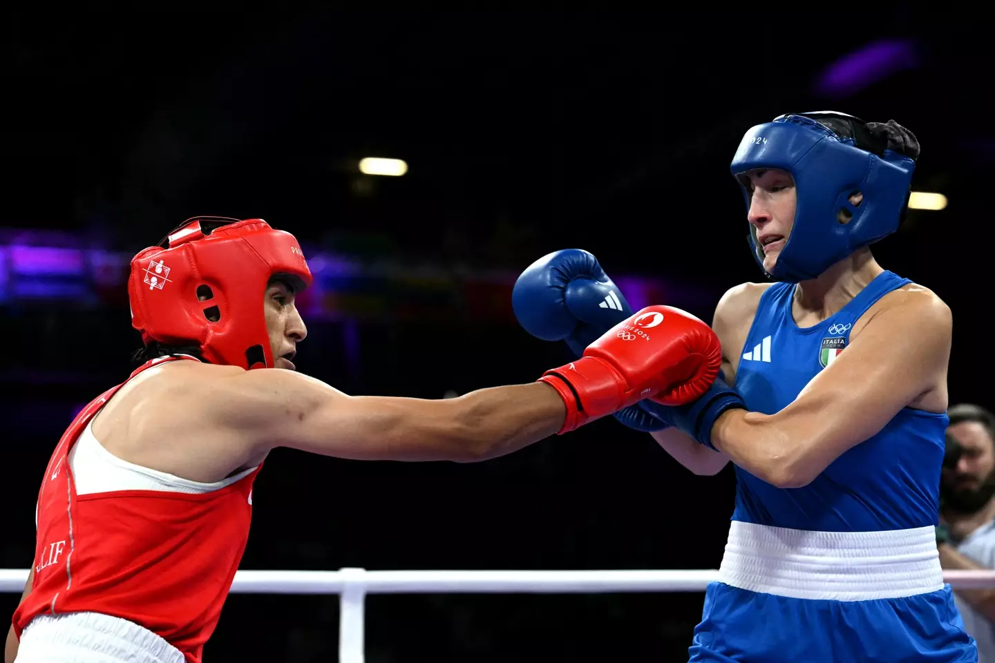 Imane Khelif and Angela Carini during their Olympic bout. Image: Getty