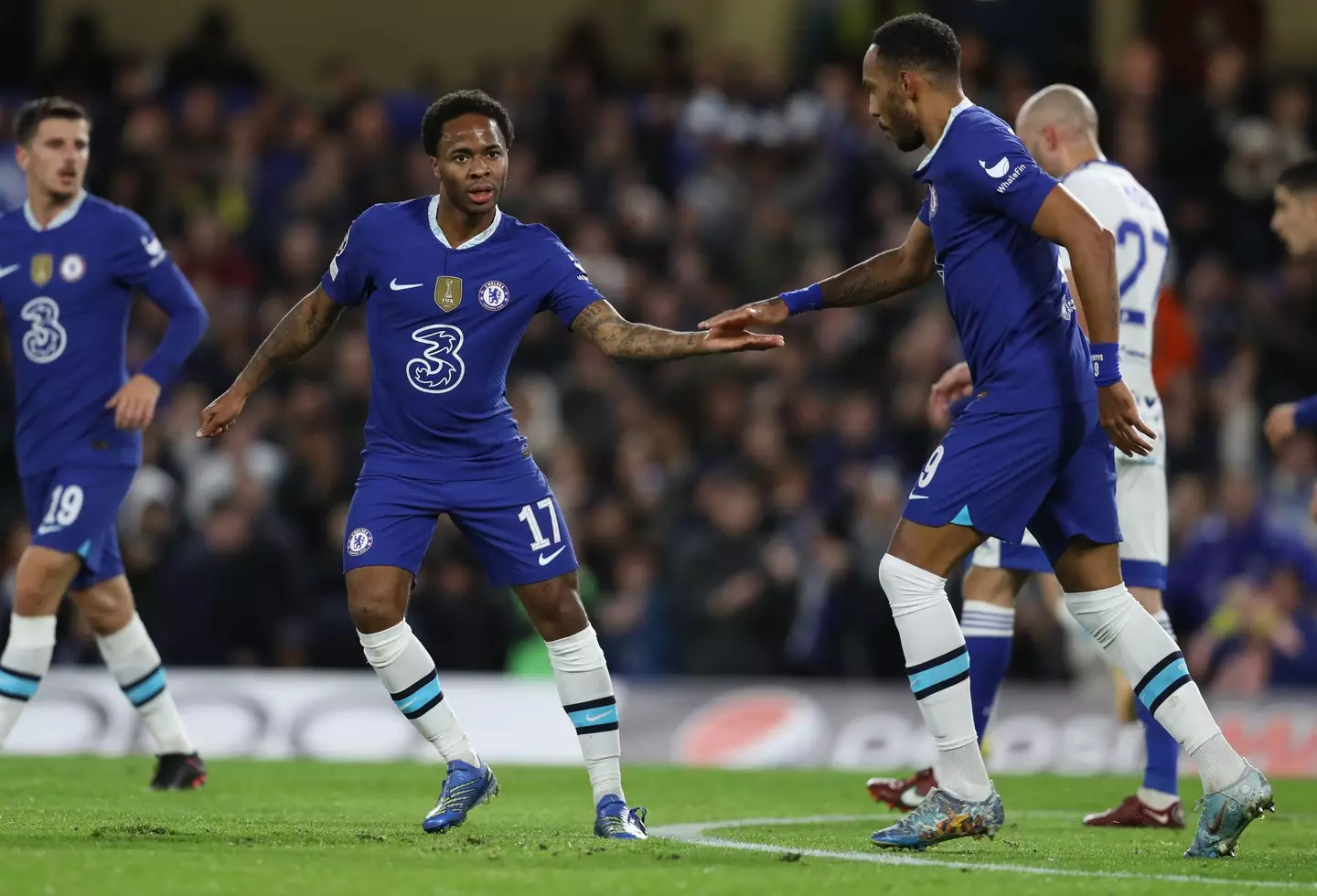 Raheem Sterling celebrates getting Chelsea back on terms early in proceedings (Sportimage / Alamy Stock Photo)