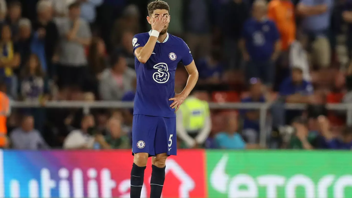 Jorginho reacting to Southampton's second goal vs Chelsea. (Alamy)