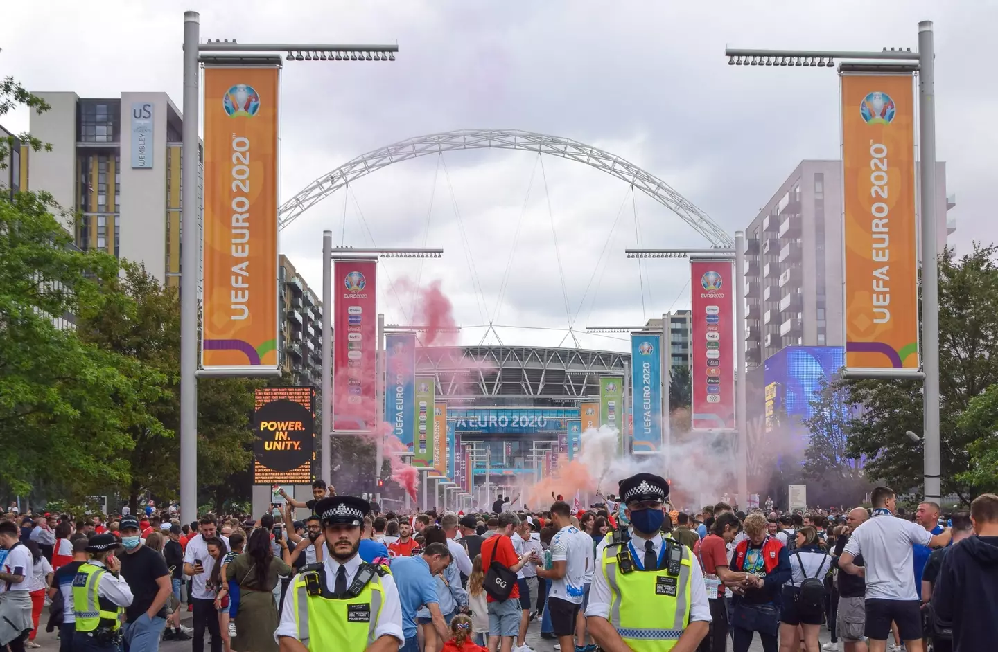 Fans outside Wembley prior to last summer's Euro 2020 final. (Image