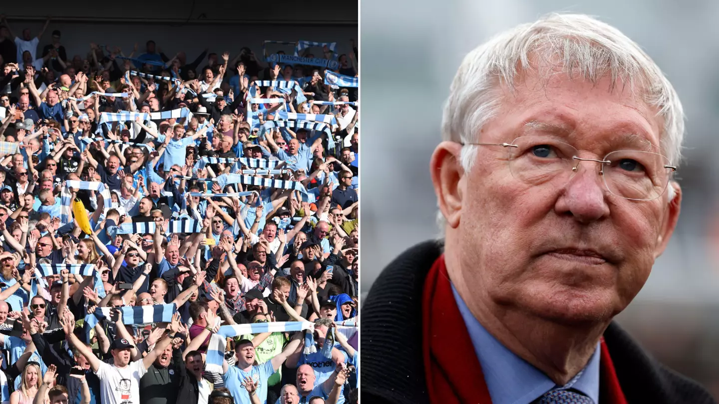 Manchester City Fans Mock Sir Alex Ferguson With Cheeky Banner As The Former Manchester United Boss Watches On At The Etihad