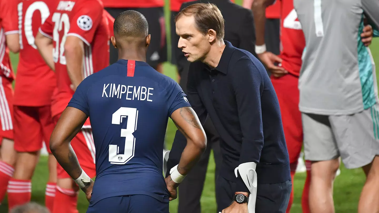 Presnel Kimpembe of PSG talking to Thomas Tuchel. (Alamy)