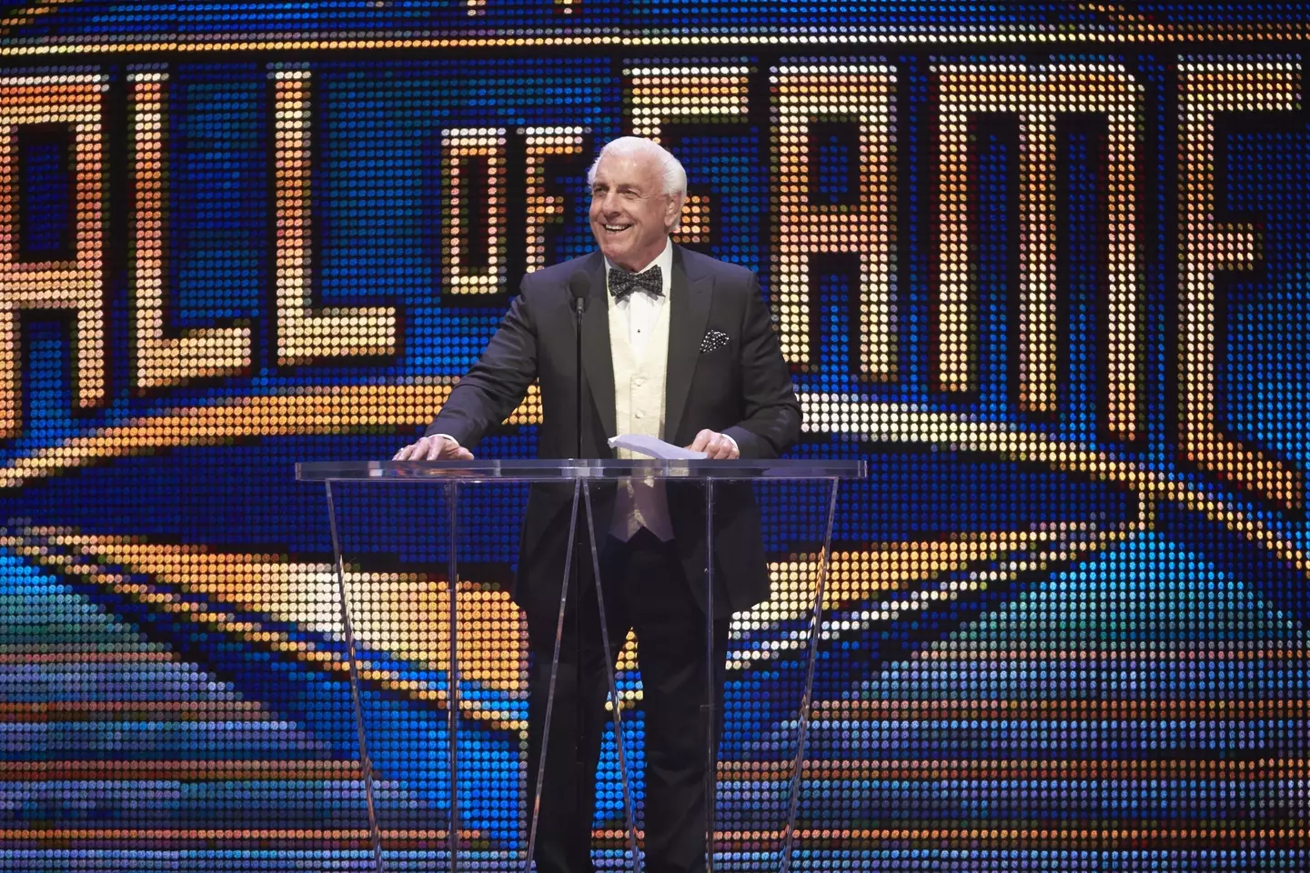 Ric Flair during a WWE Hall of Fame ceremony. Image: Getty