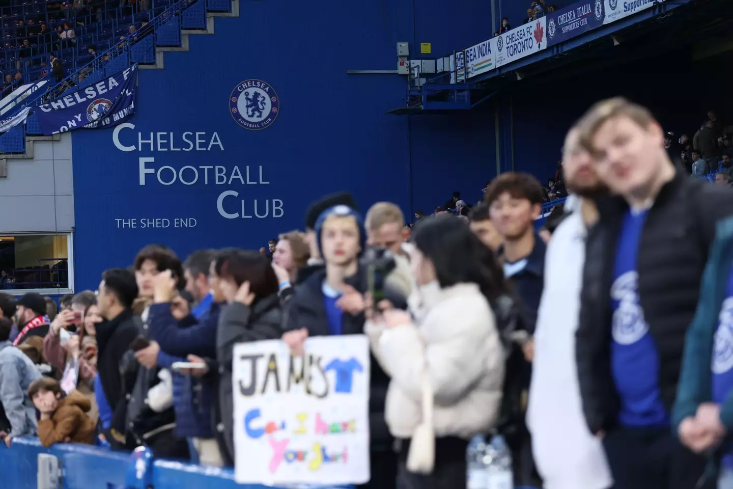 Chelsea fans inside Stamford Bridge for their game against Liverpool. Image: Alamy