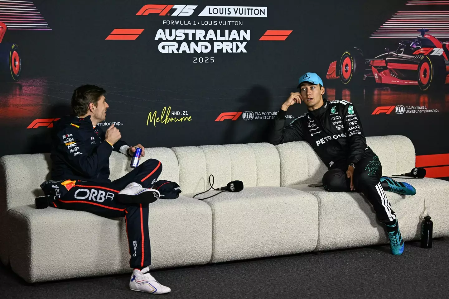 Max Verstappen and George Russell. Image: Getty