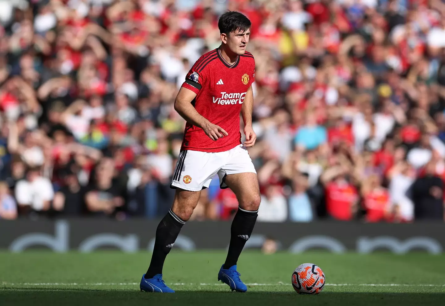 Harry Maguire in action against Brentford. Image: Getty 