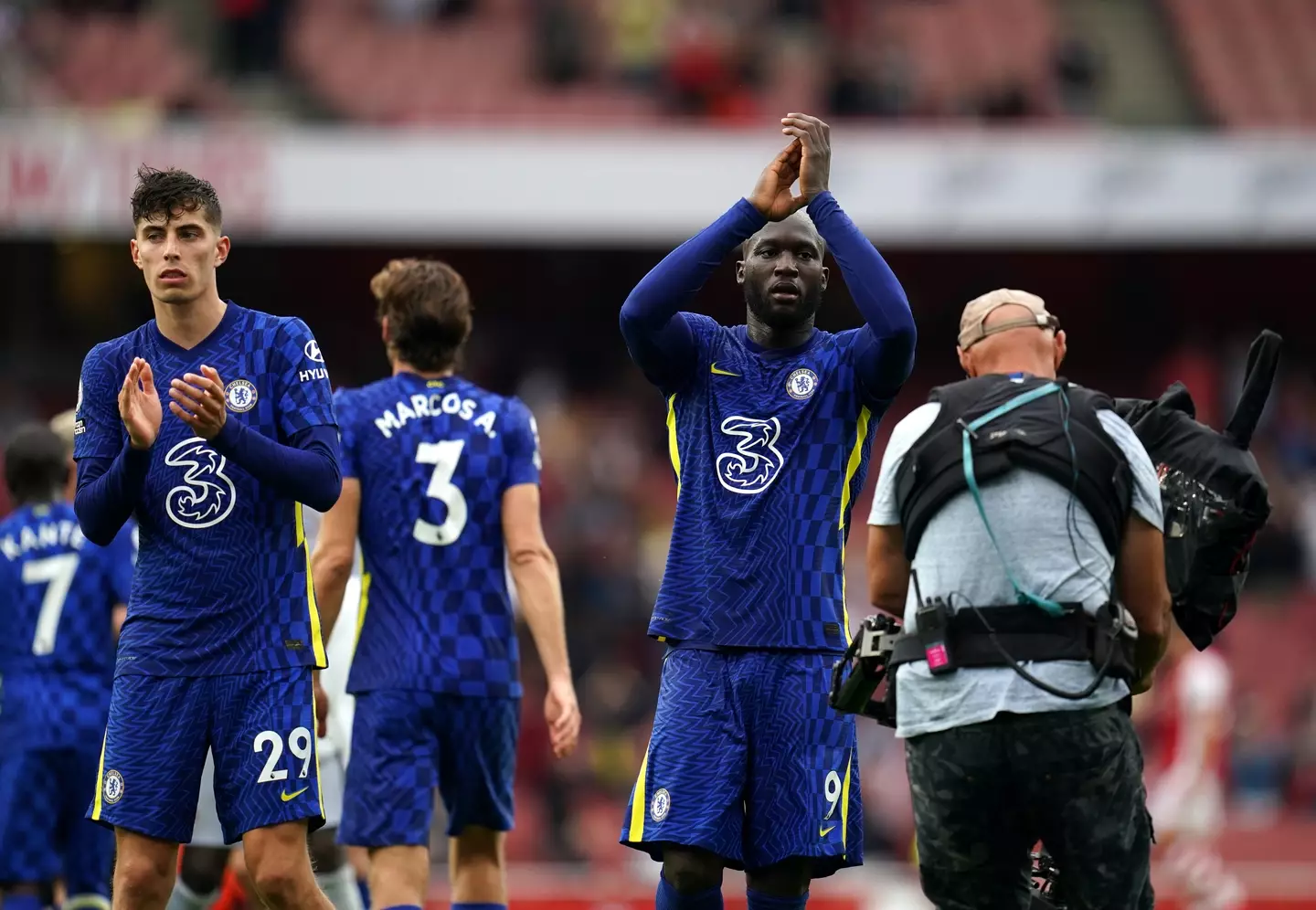 Lukaku salutes the away end after an impressive debut in North London. 