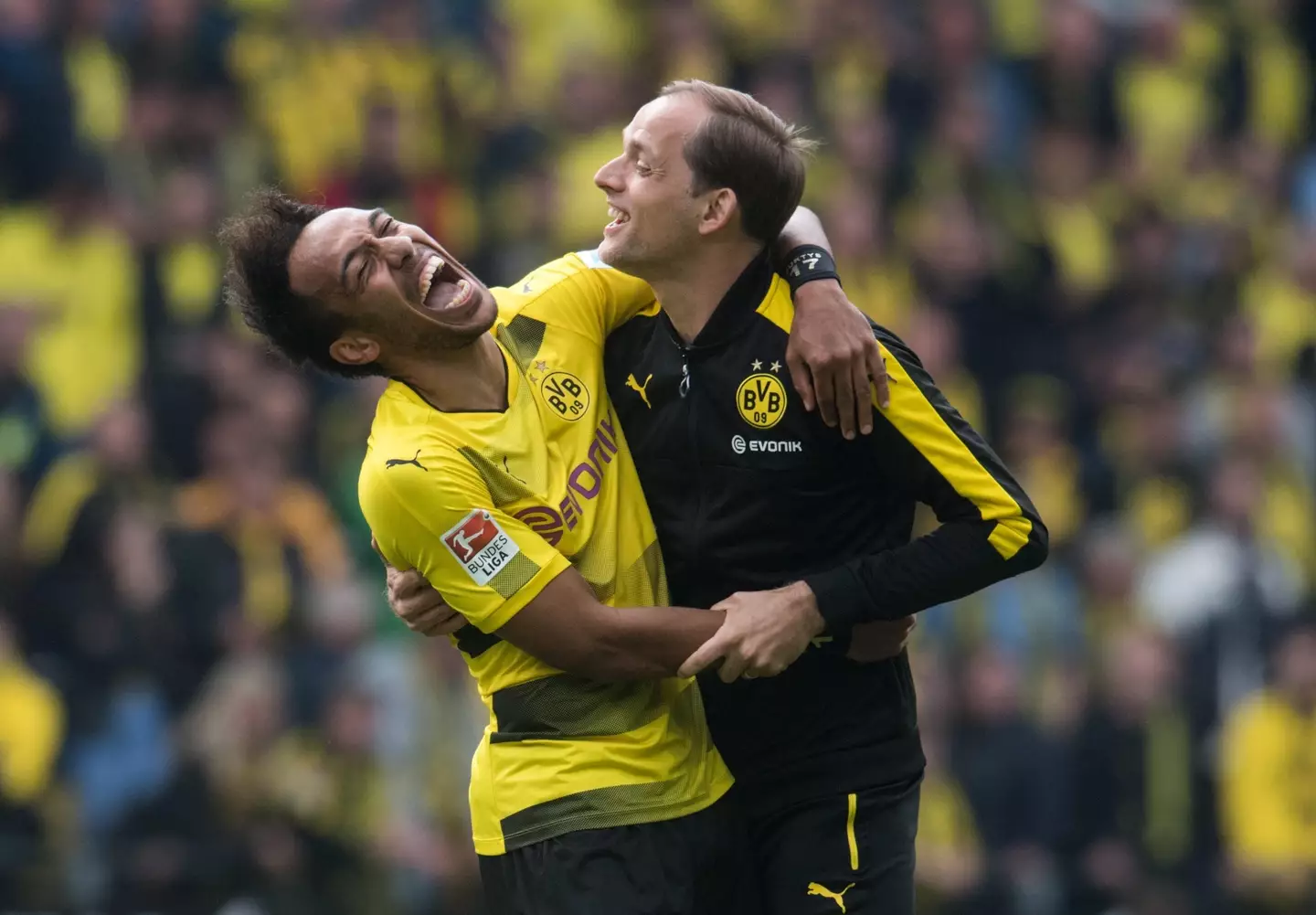 Pierre-Emerick Aubameyang and his former boss Thomas Tuchel. (Alamy)