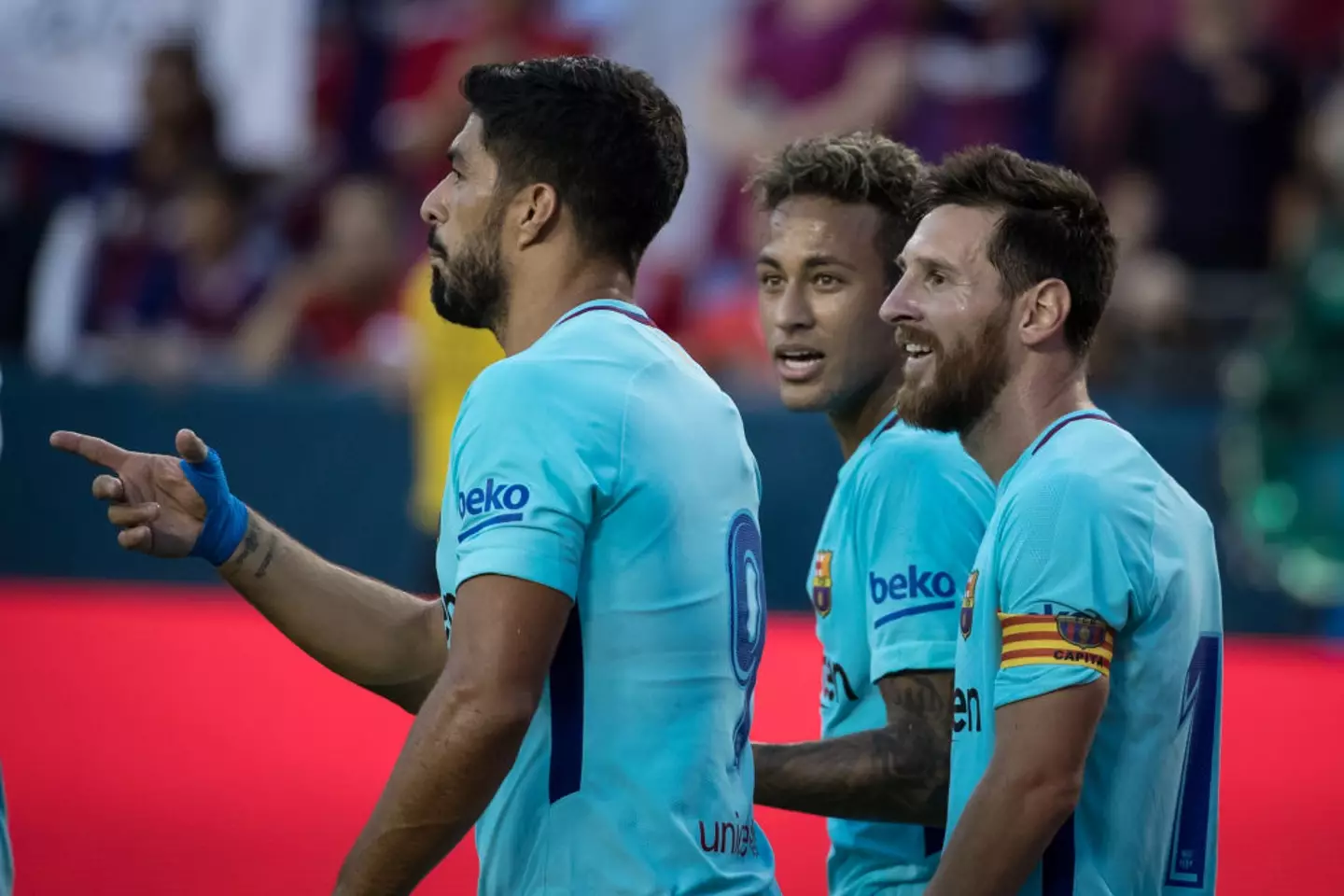Luis Suarez, Lionel Messi and Neymar pictured in action at Barcelona -