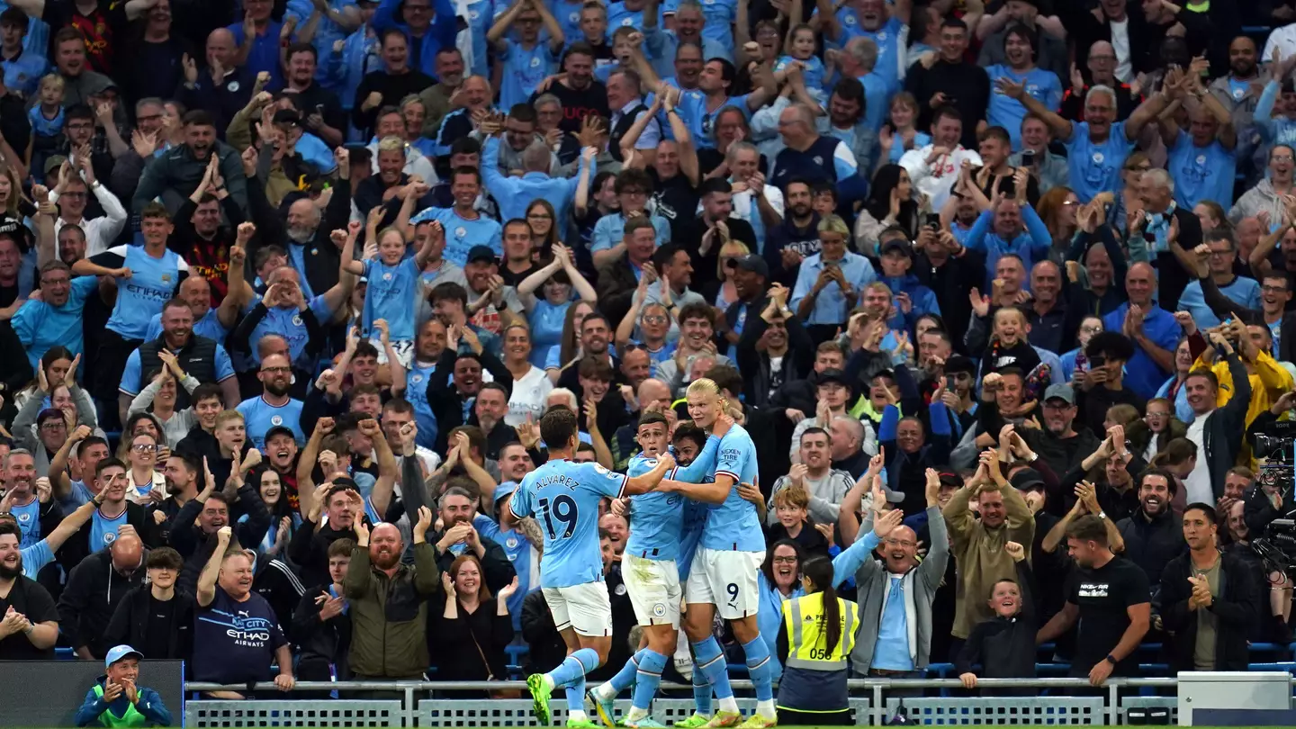 Manchester City celebrate against Nottingham Forest.