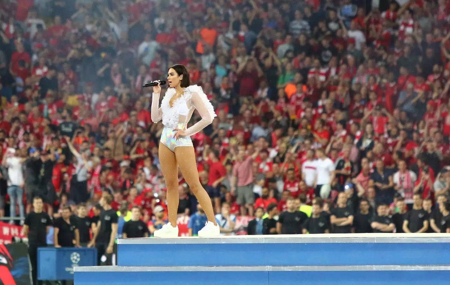 Dua Lipa playing the Champions League final opening ceremony in 2018. Image: PA Images