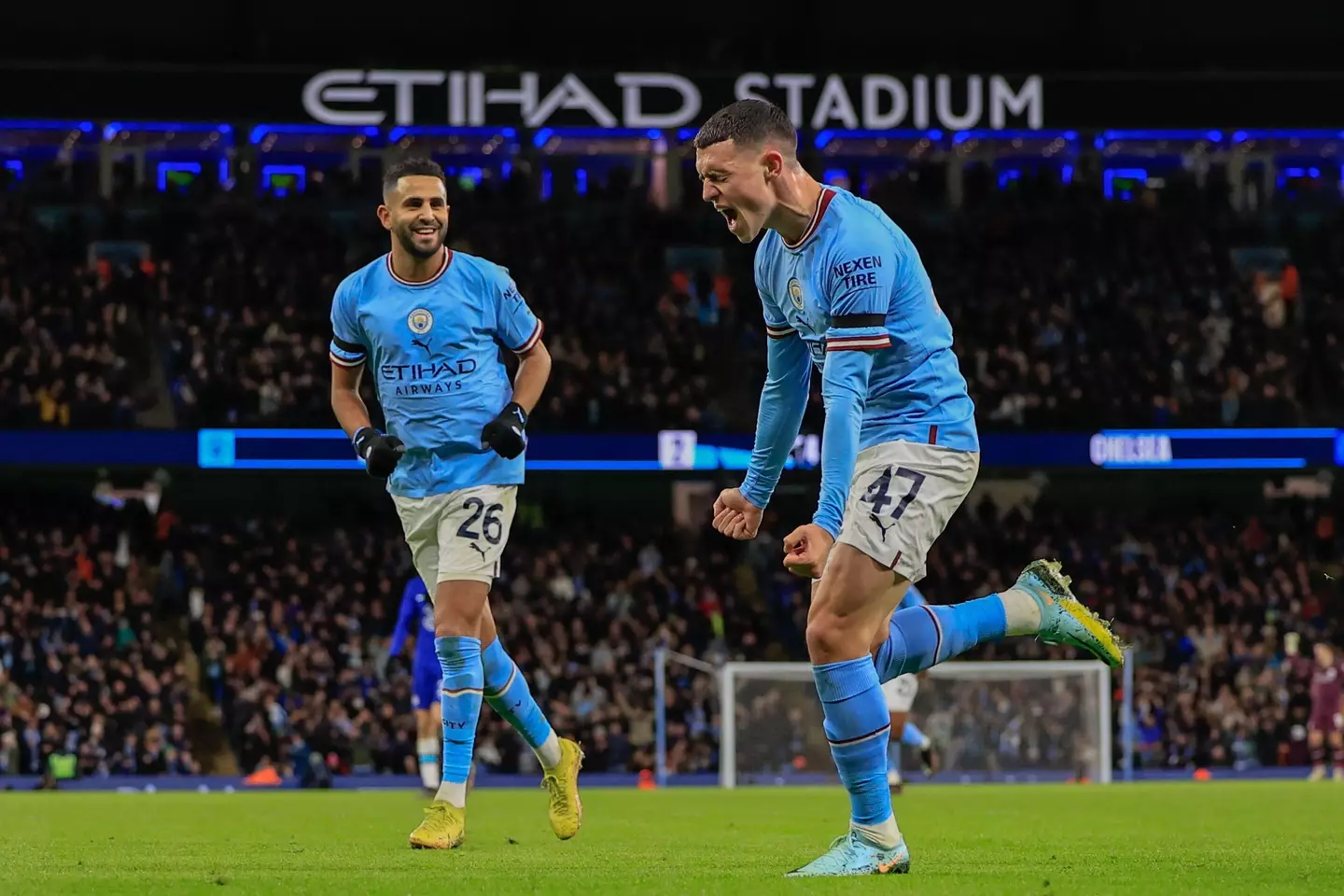 Foden celebrates scoring against Chelsea in the FA Cup. Image: Alamy