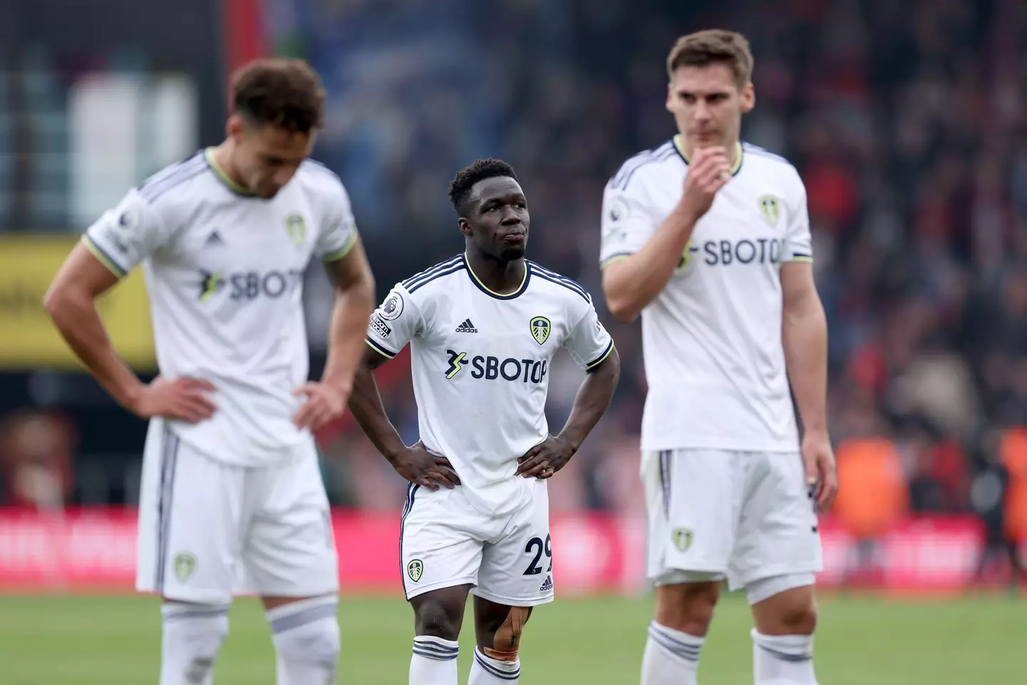 Leeds United player look dejected following their defeat at Bournemouth. Image: Alamy 