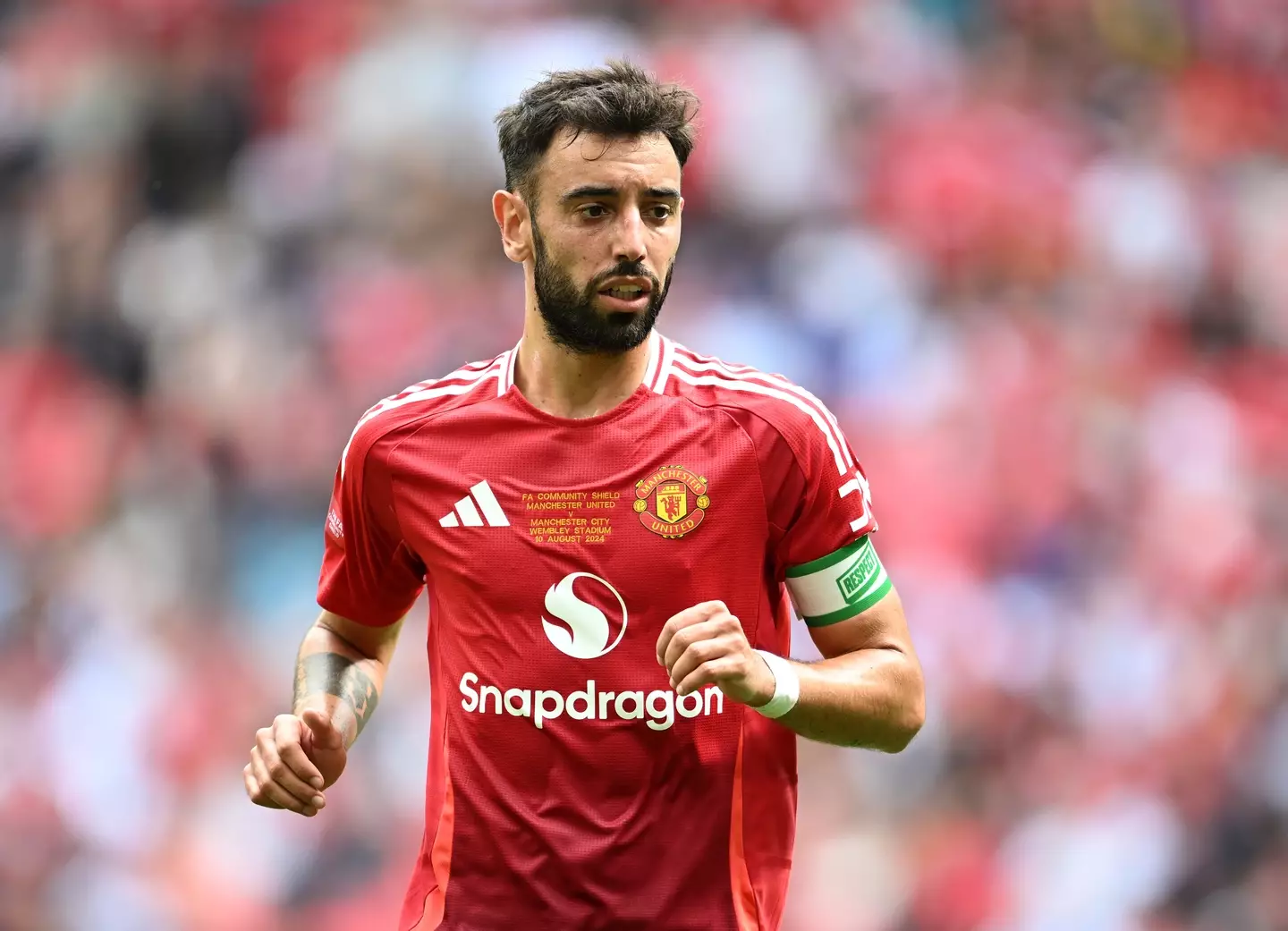 Bruno Fernandes in action during the Community Shield. Image: Getty