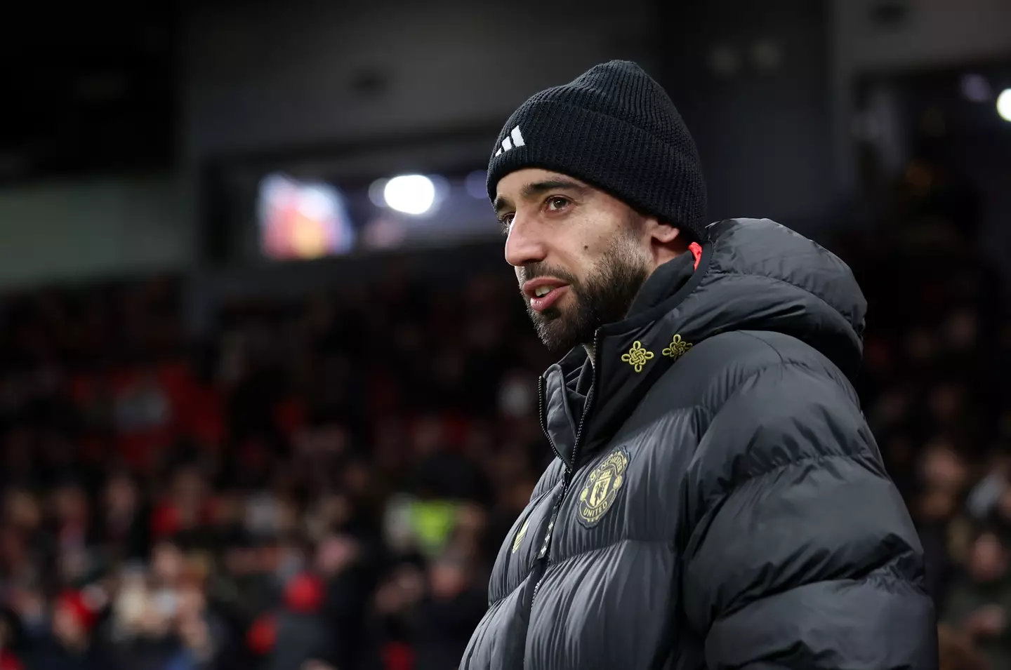 Bruno Fernandes watched Manchester United vs. Newcastle United as a spectator following his injury. Image: Getty