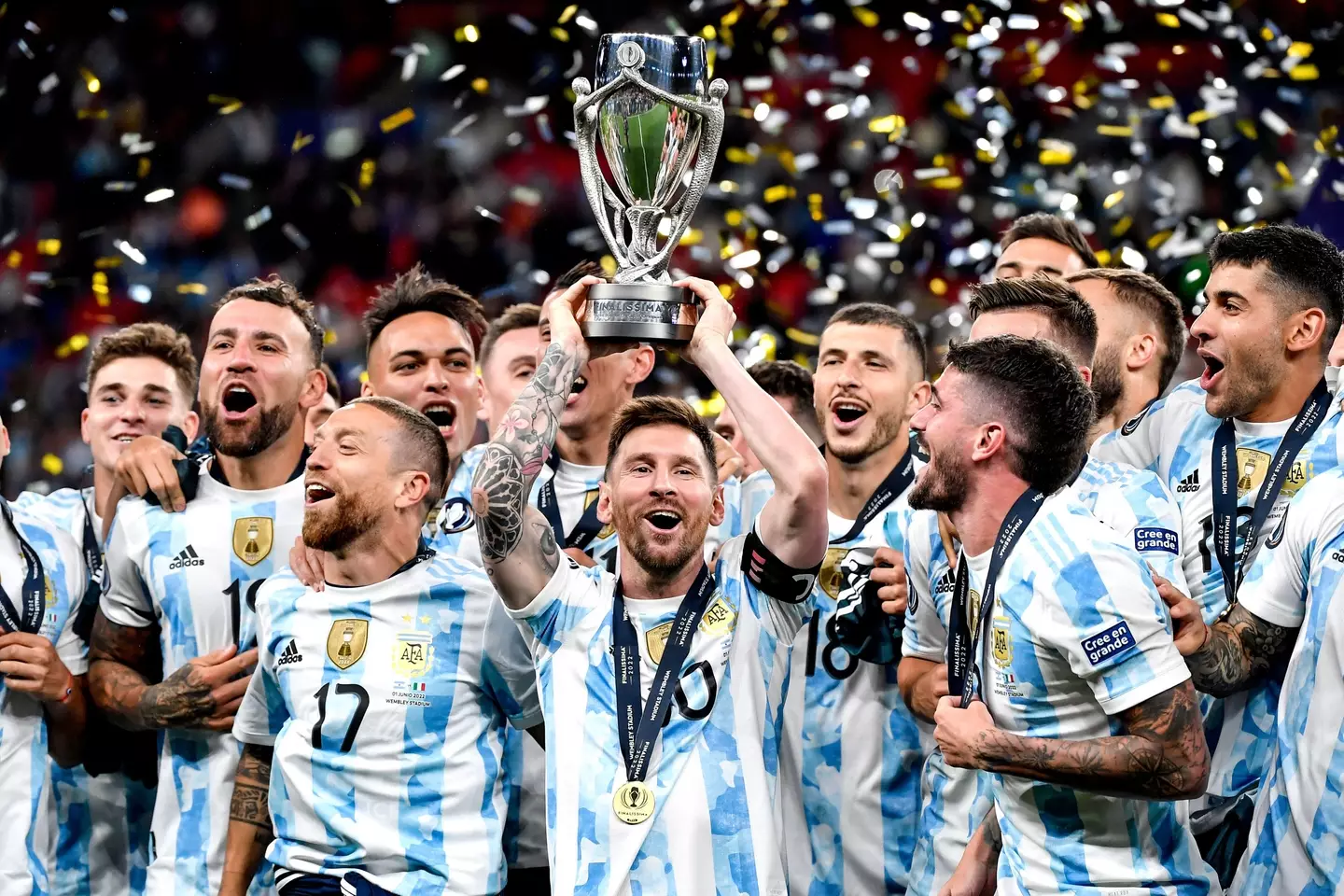 Messi with silverware after Argentina beat Italy. Image: Alamy