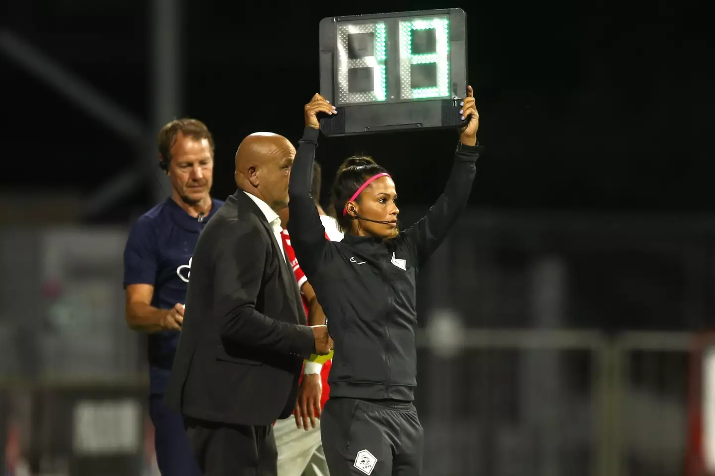 4th official Shona Shukrula during the Dutch Keukenkampioendivisie match between FC Emmen and FC Eindhoven at De Oude Meerdijk on August 13, 2021. Image credit: Alamy
