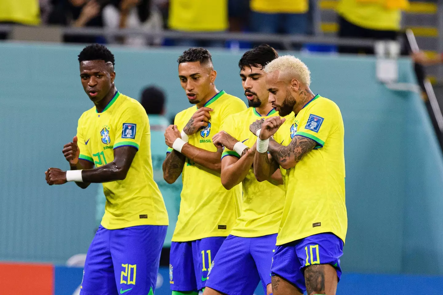 Neymar with his Brazil teammates. (Image