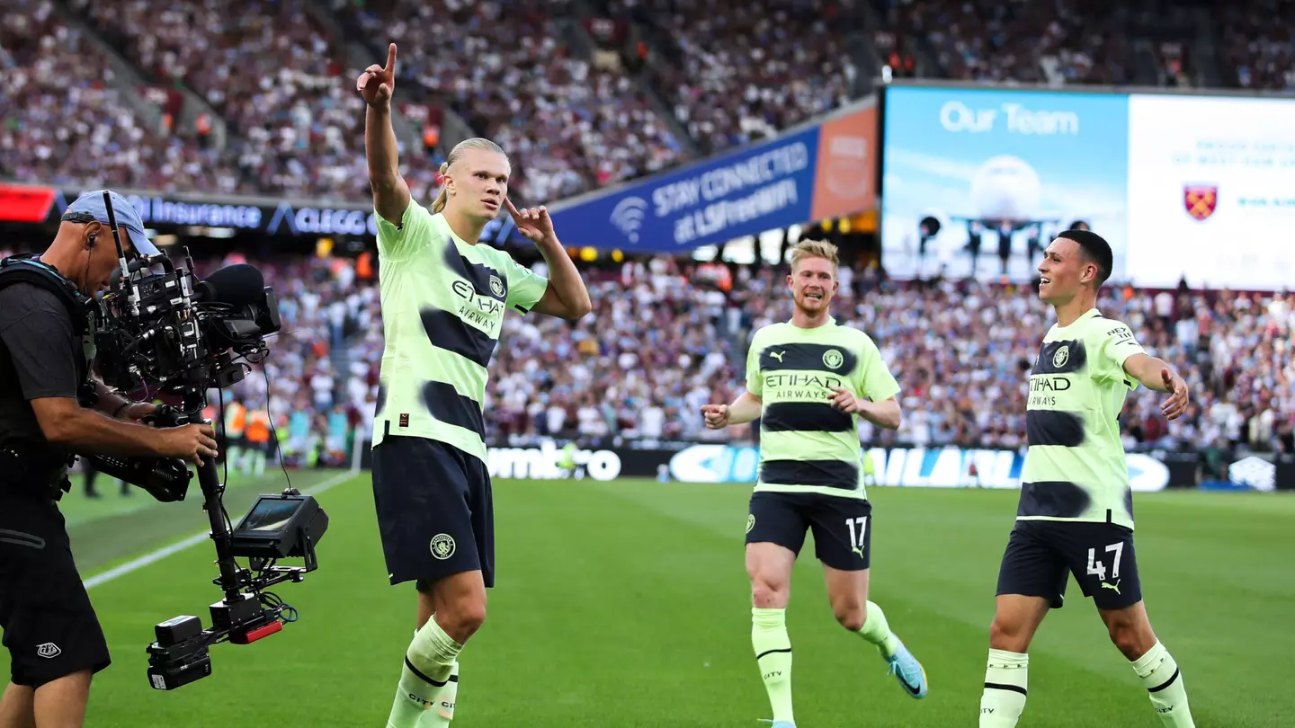 Erling Haaland after scoring Man City's second goal