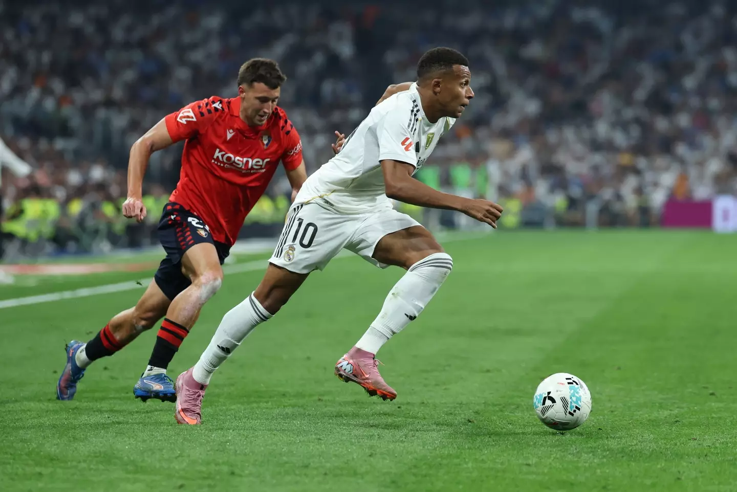 Kylian Mbappe looked a threat when he appeared on the right wing. Image: Getty