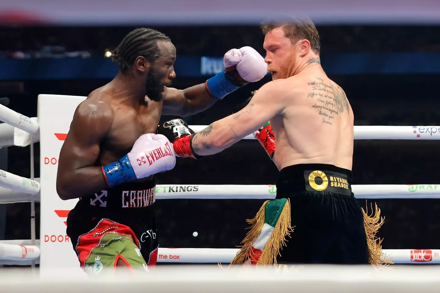 Terence Crawford in the ring against Canelo Alvarez. (Image: Getty)