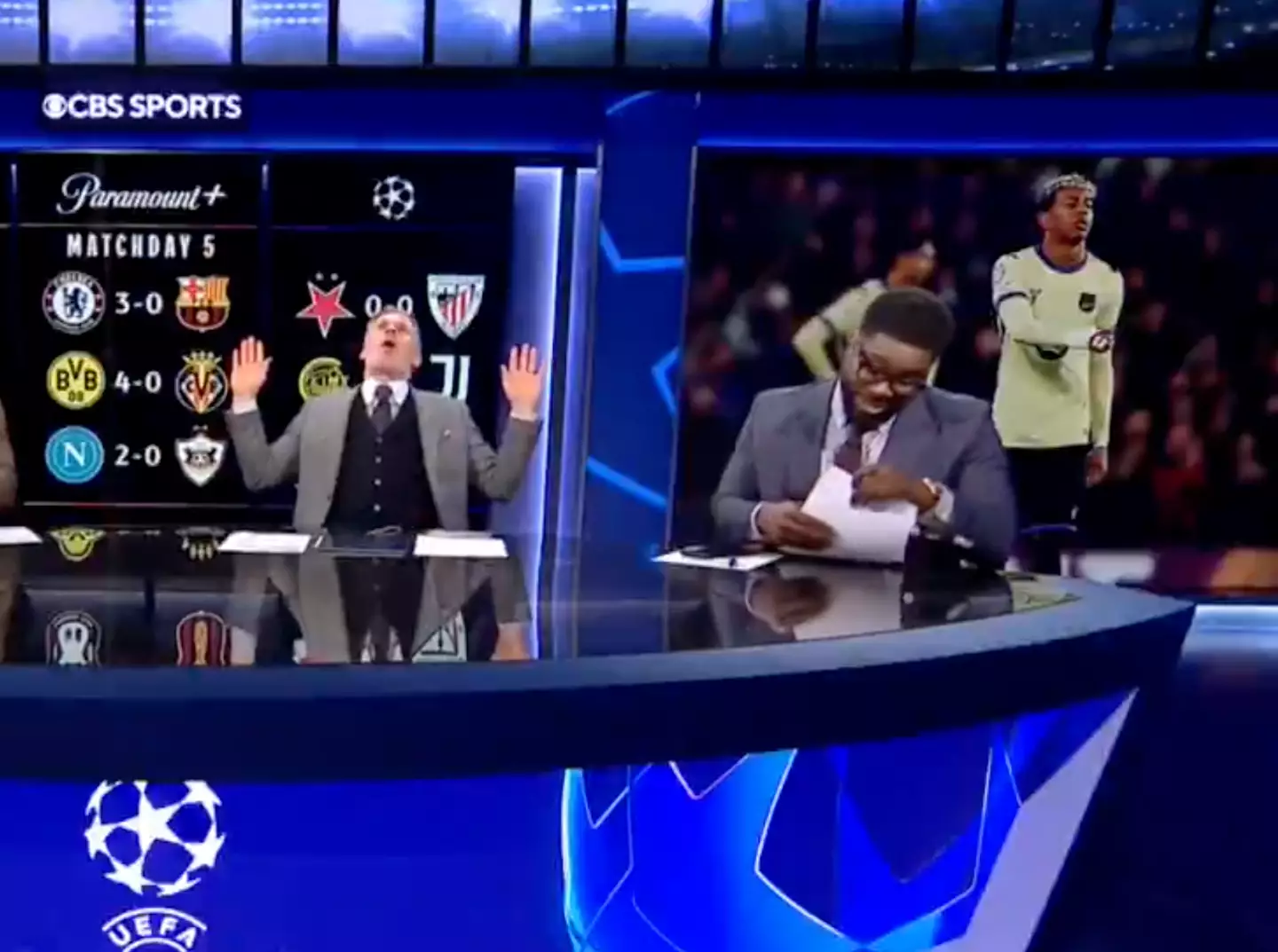 Carragher reacts to Richards's comment. Image credit: CBS Sports