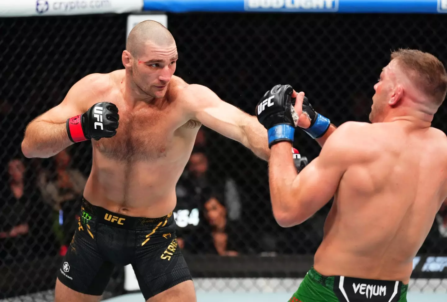 Sean Strickland during his fight against Dricus Du Plessis. Image: Getty