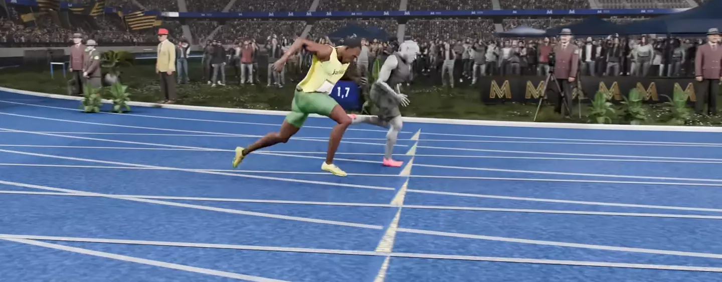 Bolt raced against the fastest-ever human. Image: YouTube/MotionAthlete