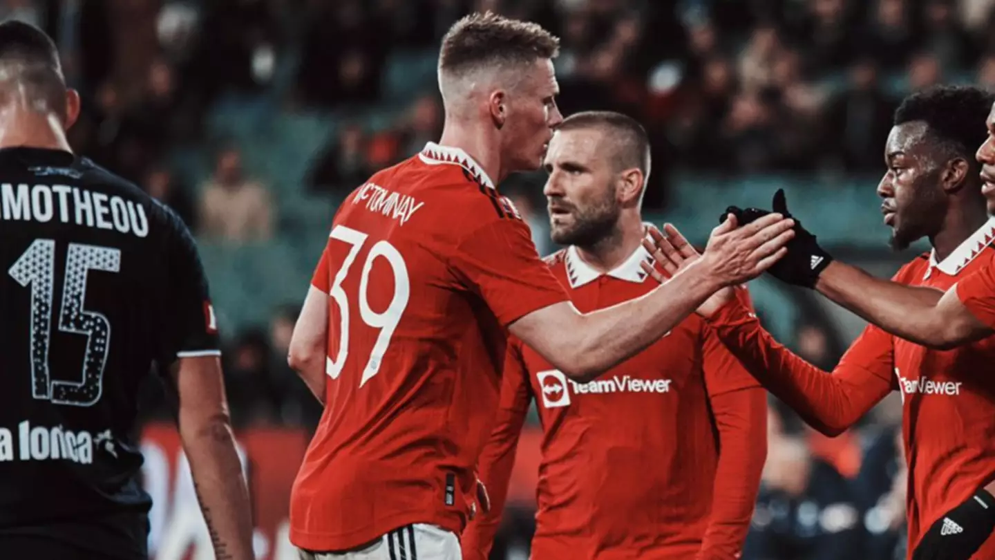 Anthony Martial and Scott McTominay celebrate against Melbourne Victory. (Man Utd)