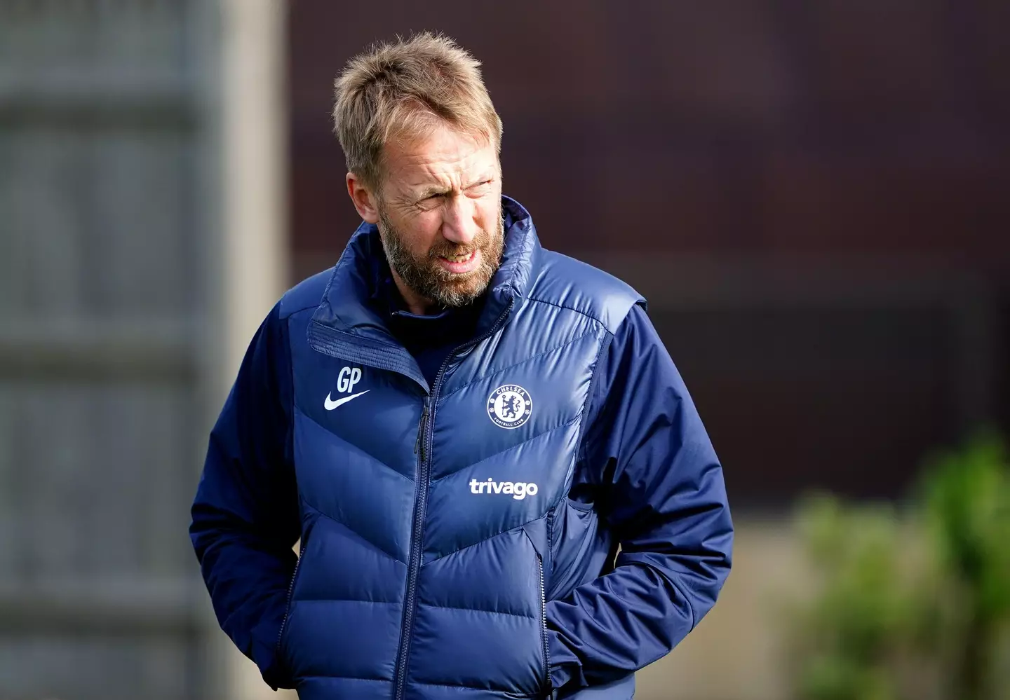 Graham Potter during a training session at Chelsea. Image: Alamy 