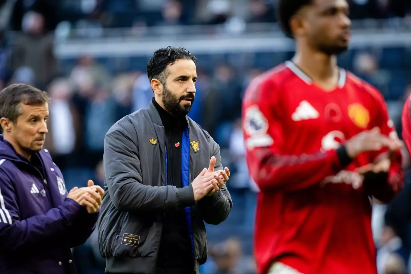 Ruben Amorim applauding the Manchester United travelling fans at Spurs (Image: Getty)