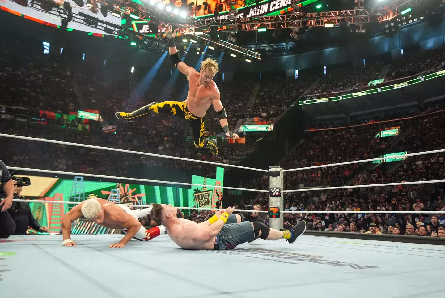 Logan Paul during his WWE Money in the Bank bout. Image: Getty