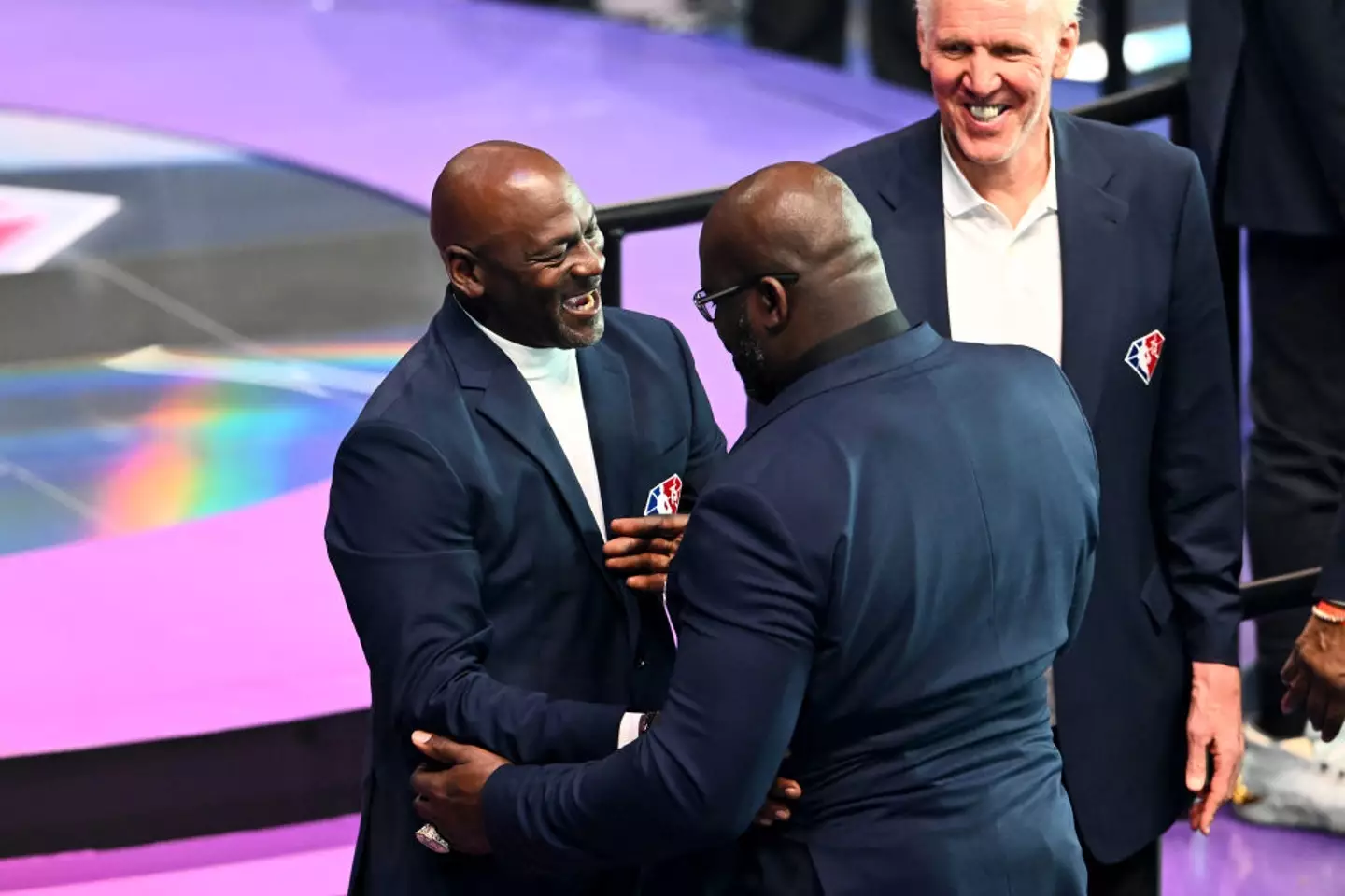 Shaquille O'Neal and Michael Jordan pictured at the 2022 NBA All-Star Game (Image: Getty)